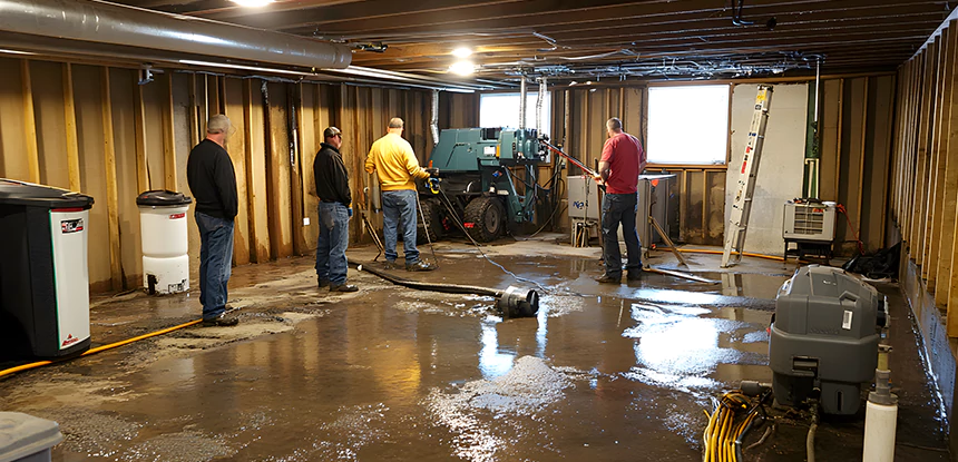 Cleaning Sewage From Basement Floor in Ellenwood